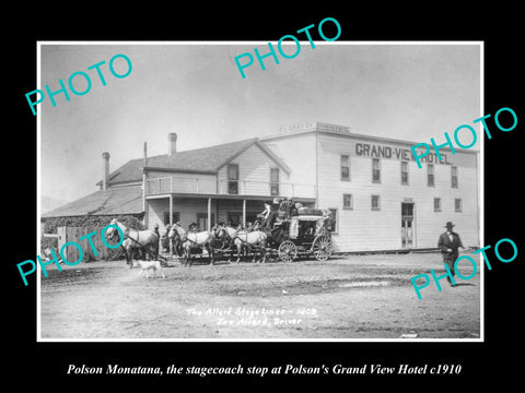 OLD LARGE HISTORIC PHOTO OF POLSON MONTANA, THE GRAND VIEW HOTEL STATION c1910