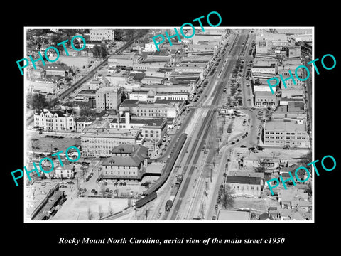 OLD LARGE HISTORIC PHOTO OF ROCKY MOUNT NORTH CAROLINA, AERIAL OF MAIN St c1950