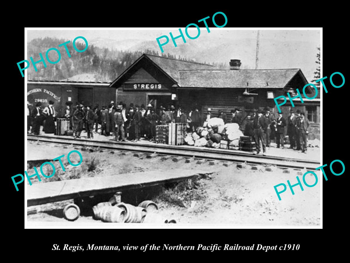 OLD LARGE HISTORIC PHOTO OF St REGIS MONTANA, THE NP RAILROAD STATION c1910