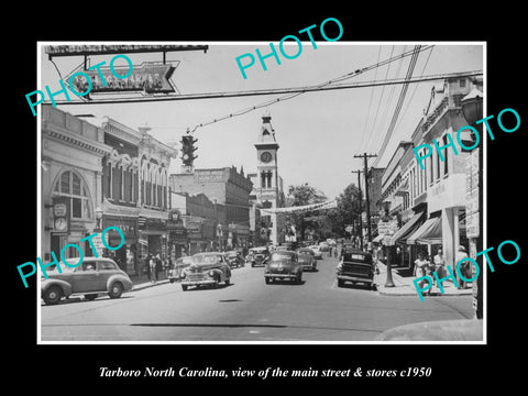 OLD LARGE HISTORIC PHOTO OF TARBORO NORTH CAROLINA, THE MAIN St & STORES c1950