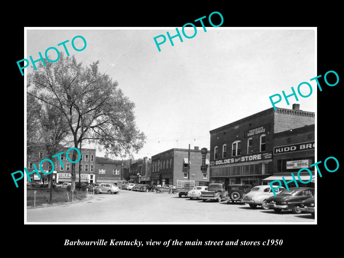 OLD LARGE HISTORIC PHOTO OF BARBOURVILLE KENTUCKY, THE MAIN St & STORES c1950