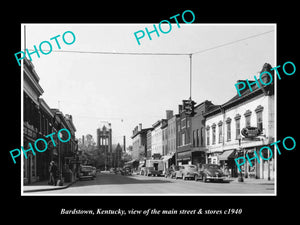 OLD LARGE HISTORIC PHOTO OF BARDSTOWN KENTUCKY, THE MAIN St & STORES c1940