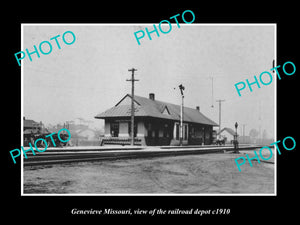 OLD LARGE HISTORIC PHOTO OF GENEVIEVE MISSOURI, VIEW OF THE RAILROAD DEPOT c1910