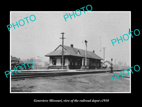 OLD LARGE HISTORIC PHOTO OF GENEVIEVE MISSOURI, VIEW OF THE RAILROAD DEPOT c1910