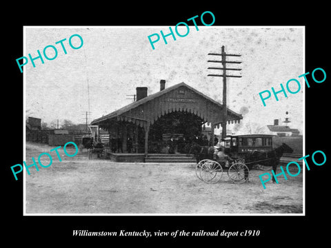 OLD LARGE HISTORIC PHOTO OF WILLIAMSTOWN KENTUCKY, VIEW OF  RAILROAD DEPOT c1910