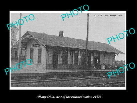 OLD LARGE HISTORIC PHOTO OF ALBANY OHIO, VIEW OF THE RAILROAD DEPOT c1920