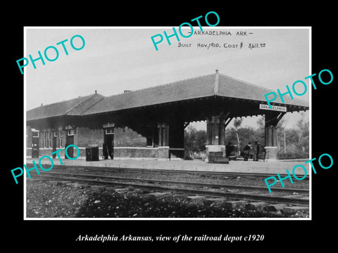 OLD LARGE HISTORIC PHOTO OF ARKADELPHIA ARKANSAS, THE RAILROAD DEPOT c1920