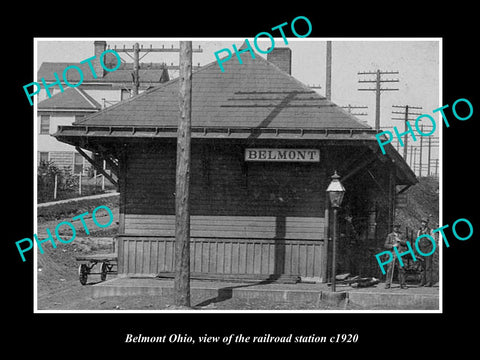 OLD LARGE HISTORIC PHOTO OF BELMONT OHIO, VIEW OF THE RAILROAD DEPOT c1920