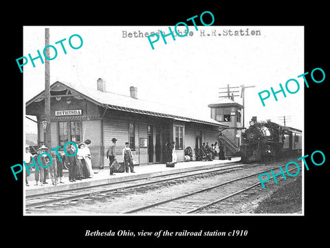 OLD LARGE HISTORIC PHOTO OF BETHESDA OHIO, VIEW OF THE RAILROAD DEPOT c1910