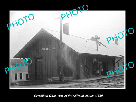 OLD LARGE HISTORIC PHOTO OF CARROLLTON OHIO, VIEW OF THE RAILROAD DEPOT c1920
