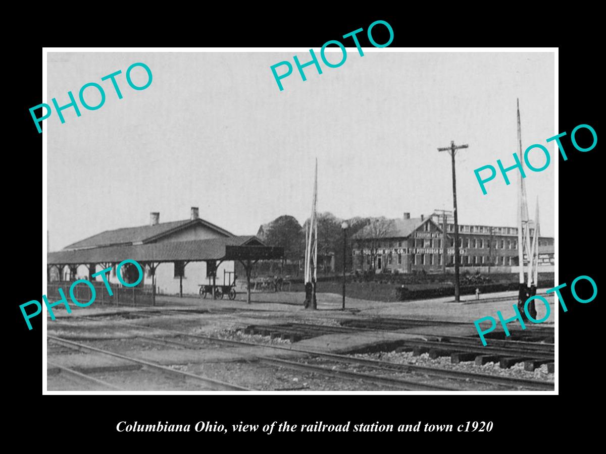 OLD LARGE HISTORIC PHOTO OF COLUMBIANA OHIO, THE TOWN & RAILROAD DEPOT c1920