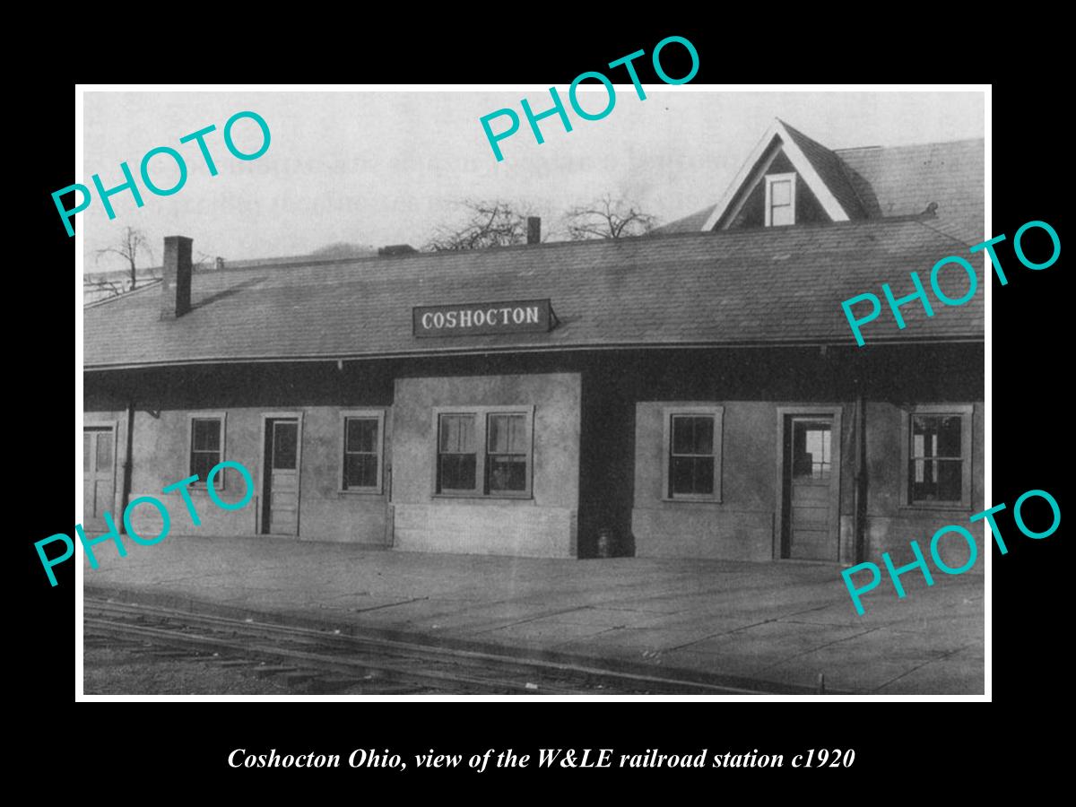 OLD LARGE HISTORIC PHOTO OF COSHOCTON OHIO, VIEW OF THE RAILROAD DEPOT c1920