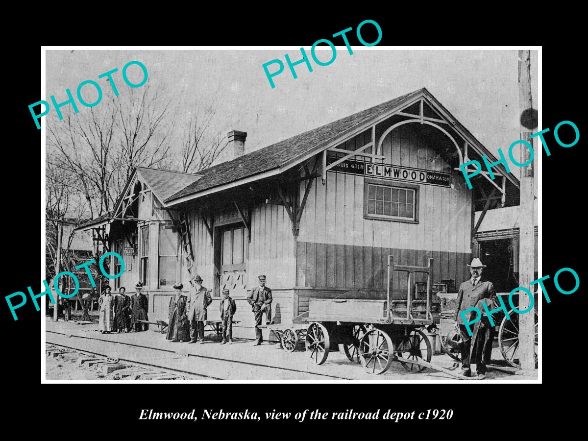 OLD LARGE HISTORIC PHOTO OF ELMWOOD OHIO, VIEW OF THE RAILROAD DEPOT c1920