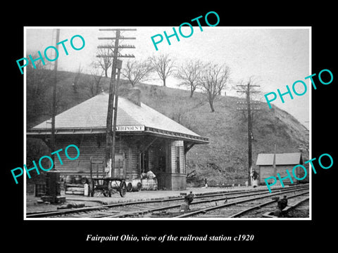 OLD LARGE HISTORIC PHOTO OF FAIRPORT OHIO, VIEW OF THE RAILROAD DEPOT c1920