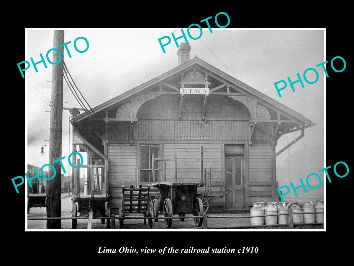 OLD LARGE HISTORIC PHOTO OF LIMO OHIO, VIEW OF THE RAILROAD DEPOT c1910