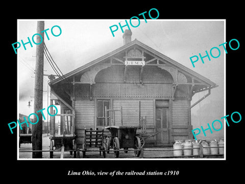 OLD LARGE HISTORIC PHOTO OF LIMO OHIO, VIEW OF THE RAILROAD DEPOT c1910