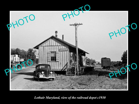 OLD LARGE HISTORIC PHOTO OF LOTHAIR MARYLAND, VIEW OF THE RAILROAD DEPOT c1930