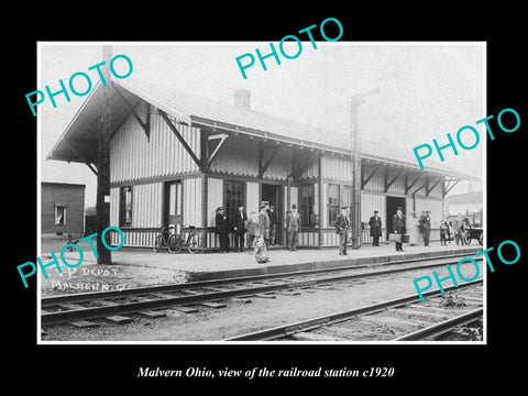 OLD LARGE HISTORIC PHOTO OF MALVERN OHIO, VIEW OF THE RAILROAD DEPOT c1920
