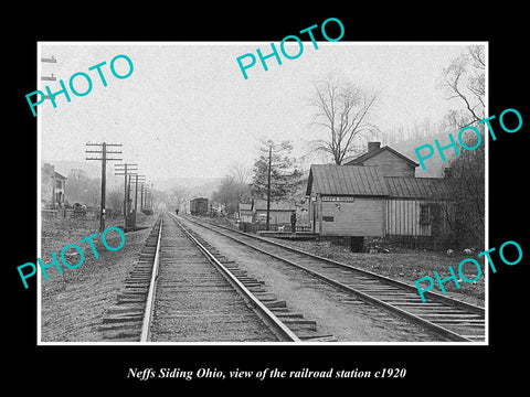 OLD LARGE HISTORIC PHOTO OF NEFFS SIDING OHIO, VIEW OF THE RAILROAD DEPOT c1920