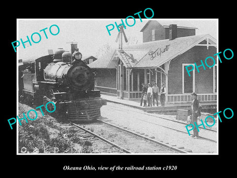 OLD LARGE HISTORIC PHOTO OF OKEANA OHIO, VIEW OF THE RAILROAD DEPOT c1920