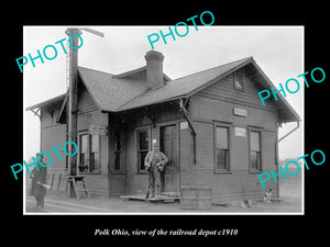 OLD LARGE HISTORIC PHOTO OF POLK OHIO, VIEW OF THE RAILROAD DEPOT c1910