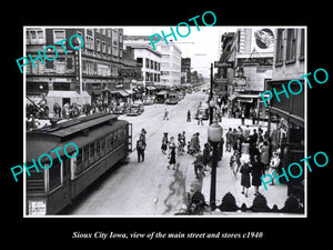 OLD LARGE HISTORIC PHOTO OF SIOUX CITY IOWA, VIEW OF THE MAIN ST & STORES c1940