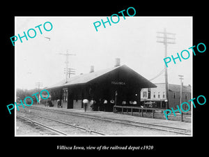 OLD LARGE HISTORIC PHOTO OF VILLISCA IOWA, VIEW OF THE RAILROAD DEPOT c1920