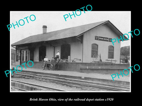 OLD LARGE HISTORIC PHOTO OF BRINK HAVEN OHIO, THE RAILROAD DEPOT STATION c1920