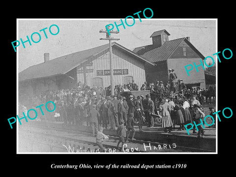 OLD LARGE HISTORIC PHOTO OF CENTERBURG OHIO, THE RAILROAD DEPOT STATION c1910