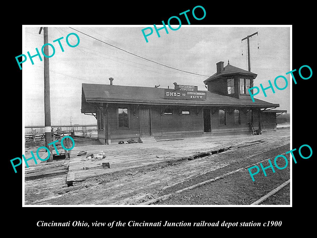 OLD LARGE HISTORIC PHOTO OF CINCINNATI OHIO, THE C/J RAILROAD DEPOT STATION 1900