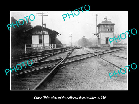 OLD LARGE HISTORIC PHOTO OF CLARE OHIO, THE RAILROAD DEPOT STATION c1920