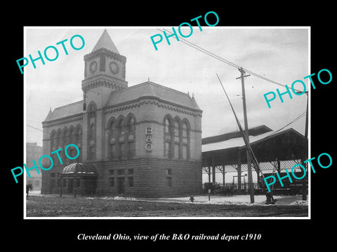 OLD LARGE HISTORIC PHOTO OF CLEVELAND OHIO, THE B&O RAILROAD DEPOT STATION c1910