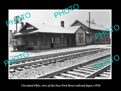 OLD LARGE HISTORIC PHOTO OF CLEVELAND OHIO, THE 93rd STREET RAILROAD DEPOT c1920