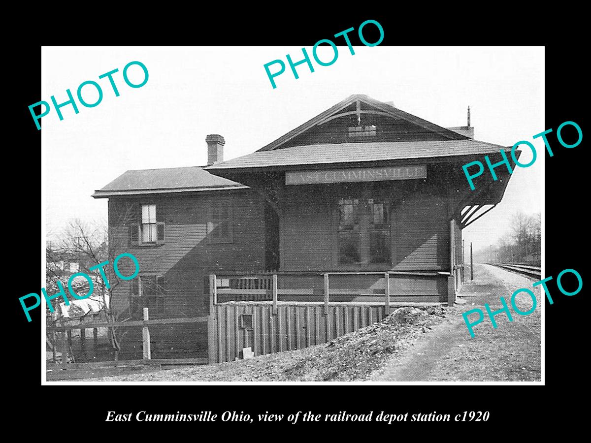 OLD LARGE HISTORIC PHOTO OF EAST CUMMINSVILLE OHIO, THE RAILROAD DEPOT c1920