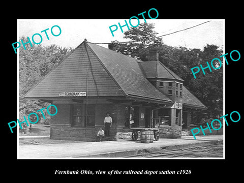 OLD LARGE HISTORIC PHOTO OF FERNBANK OHIO, THE RAILROAD DEPOT STATION c1920
