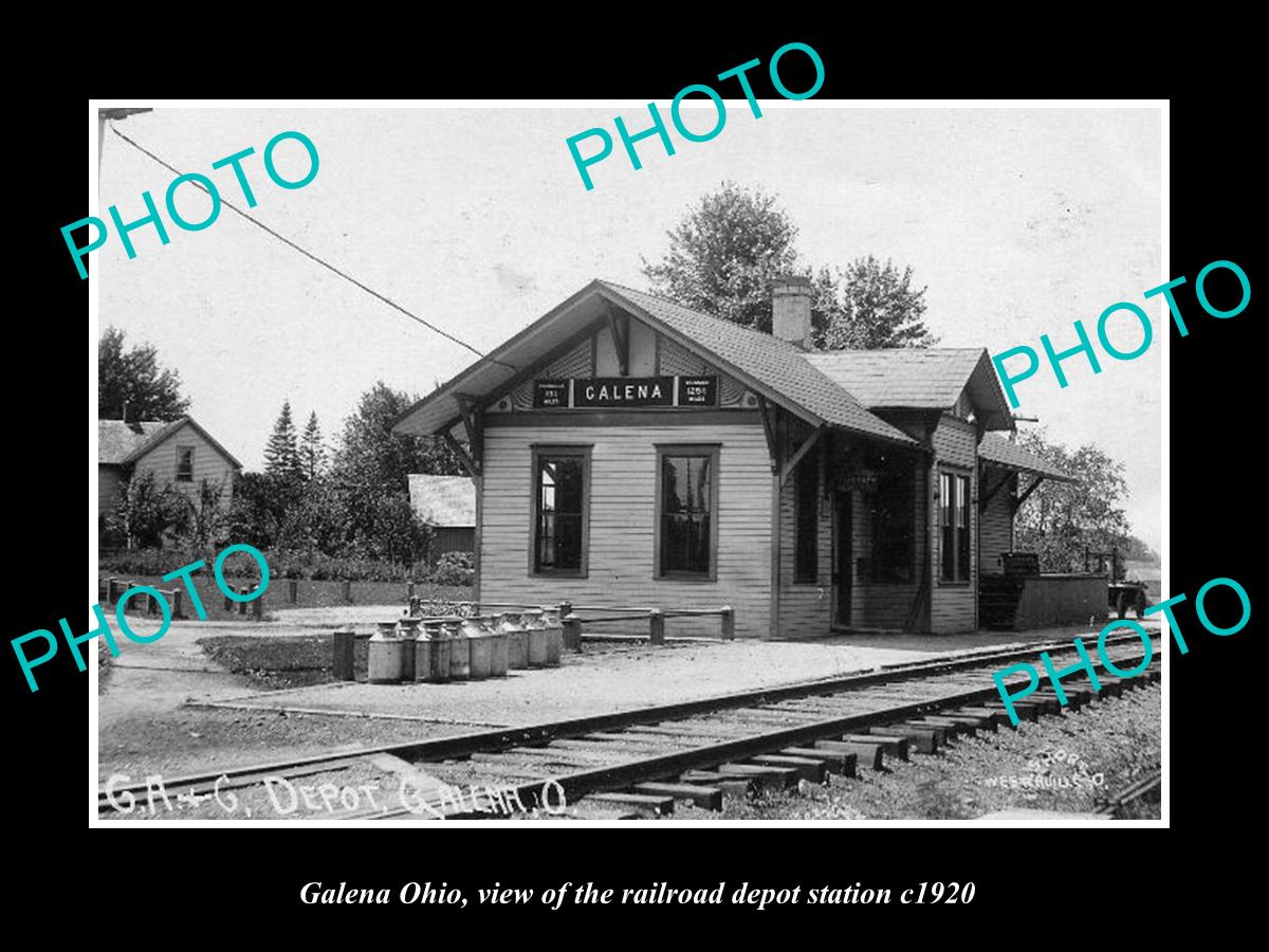 OLD LARGE HISTORIC PHOTO OF GALENA OHIO, THE RAILROAD DEPOT STATION c1920