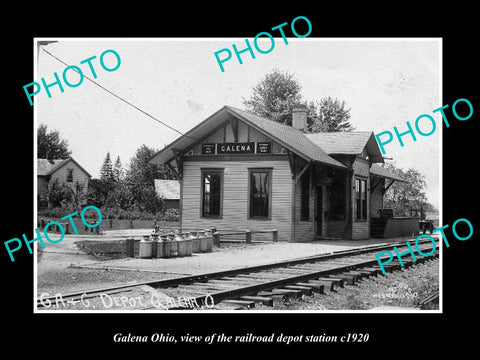 OLD LARGE HISTORIC PHOTO OF GALENA OHIO, THE RAILROAD DEPOT STATION c1920