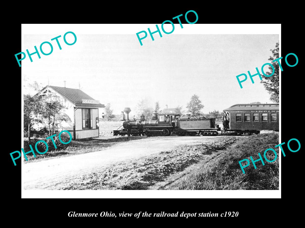 OLD LARGE HISTORIC PHOTO OF GLENMORE OHIO, THE RAILROAD DEPOT STATION c1920