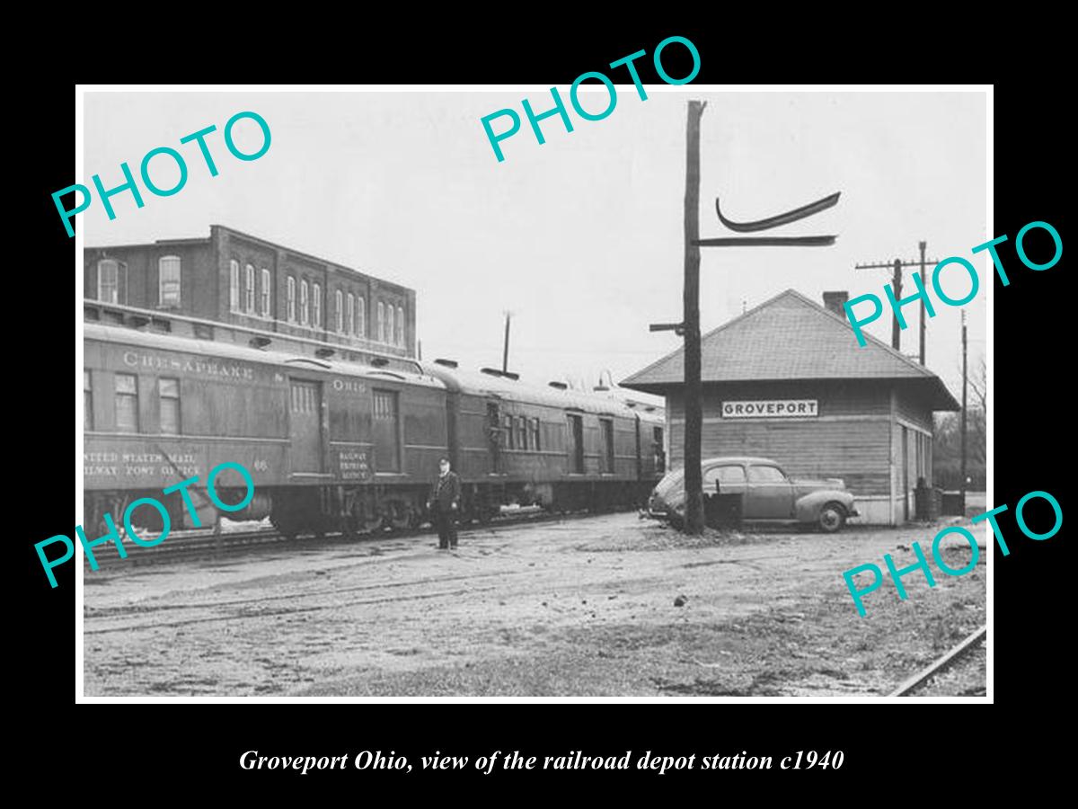 OLD LARGE HISTORIC PHOTO OF GROVEPORT OHIO, THE RAILROAD DEPOT STATION c1940