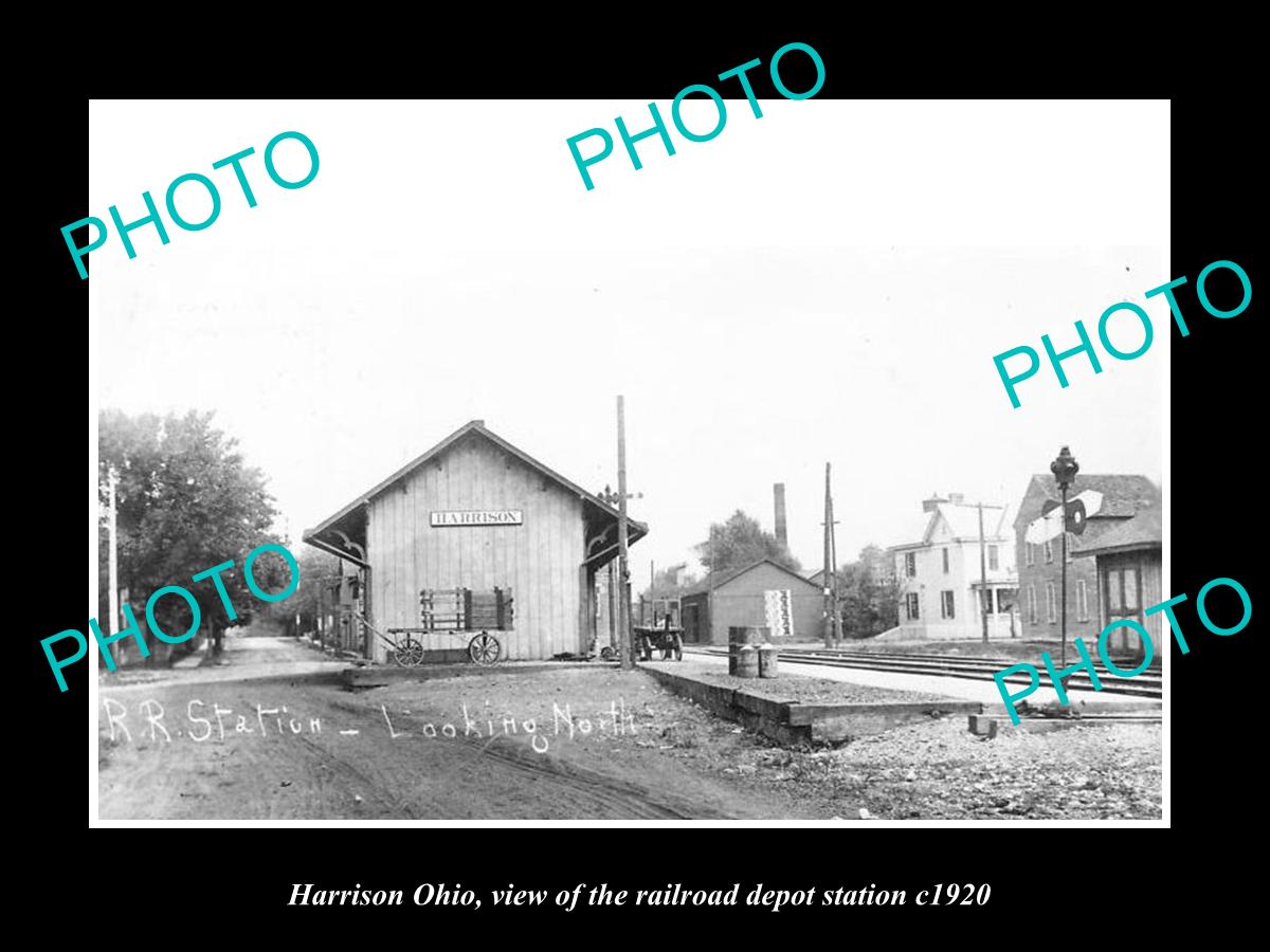 OLD LARGE HISTORIC PHOTO OF HARRISON OHIO, THE RAILROAD DEPOT STATION c1920