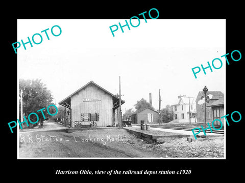 OLD LARGE HISTORIC PHOTO OF HARRISON OHIO, THE RAILROAD DEPOT STATION c1920