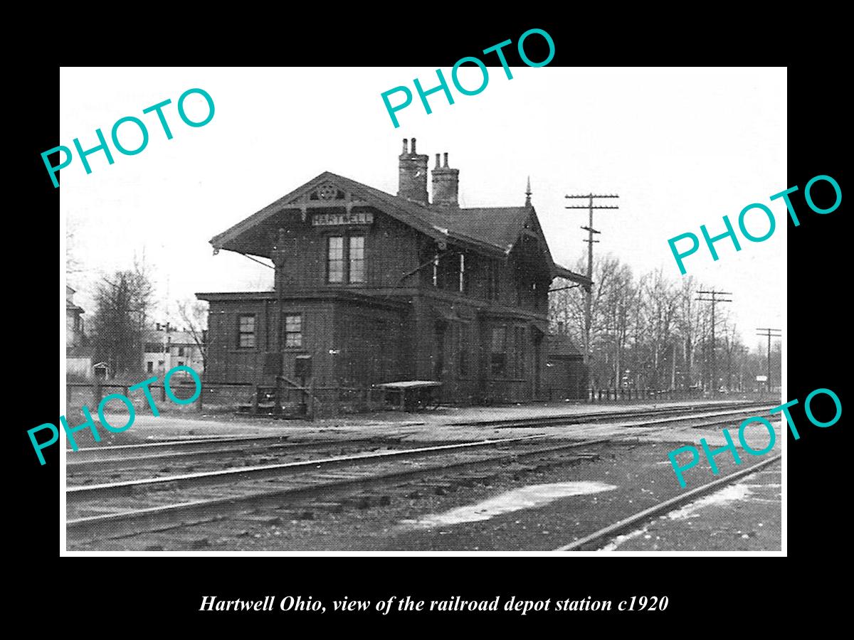 OLD LARGE HISTORIC PHOTO OF HARTWELL OHIO, THE RAILROAD DEPOT STATION c1920