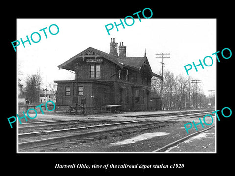 OLD LARGE HISTORIC PHOTO OF HARTWELL OHIO, THE RAILROAD DEPOT STATION c1920