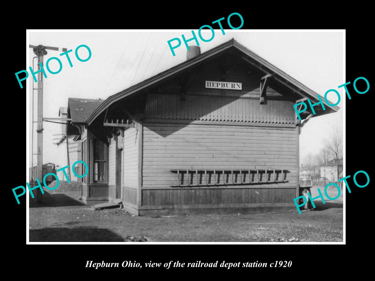 OLD LARGE HISTORIC PHOTO OF HEPBURN OHIO, THE RAILROAD DEPOT STATION c1920