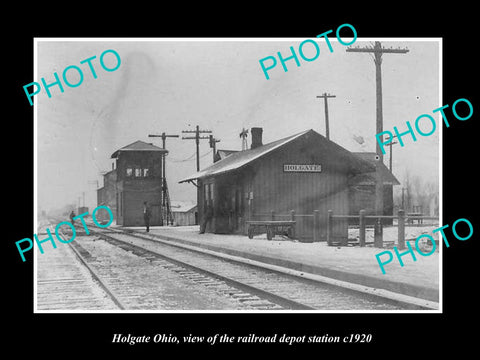 OLD LARGE HISTORIC PHOTO OF HOLGATE OHIO, THE RAILROAD DEPOT STATION c1920