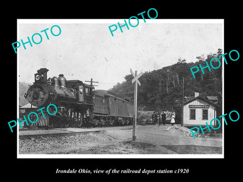 OLD LARGE HISTORIC PHOTO OF IRONDALE OHIO, THE RAILROAD DEPOT STATION c1920