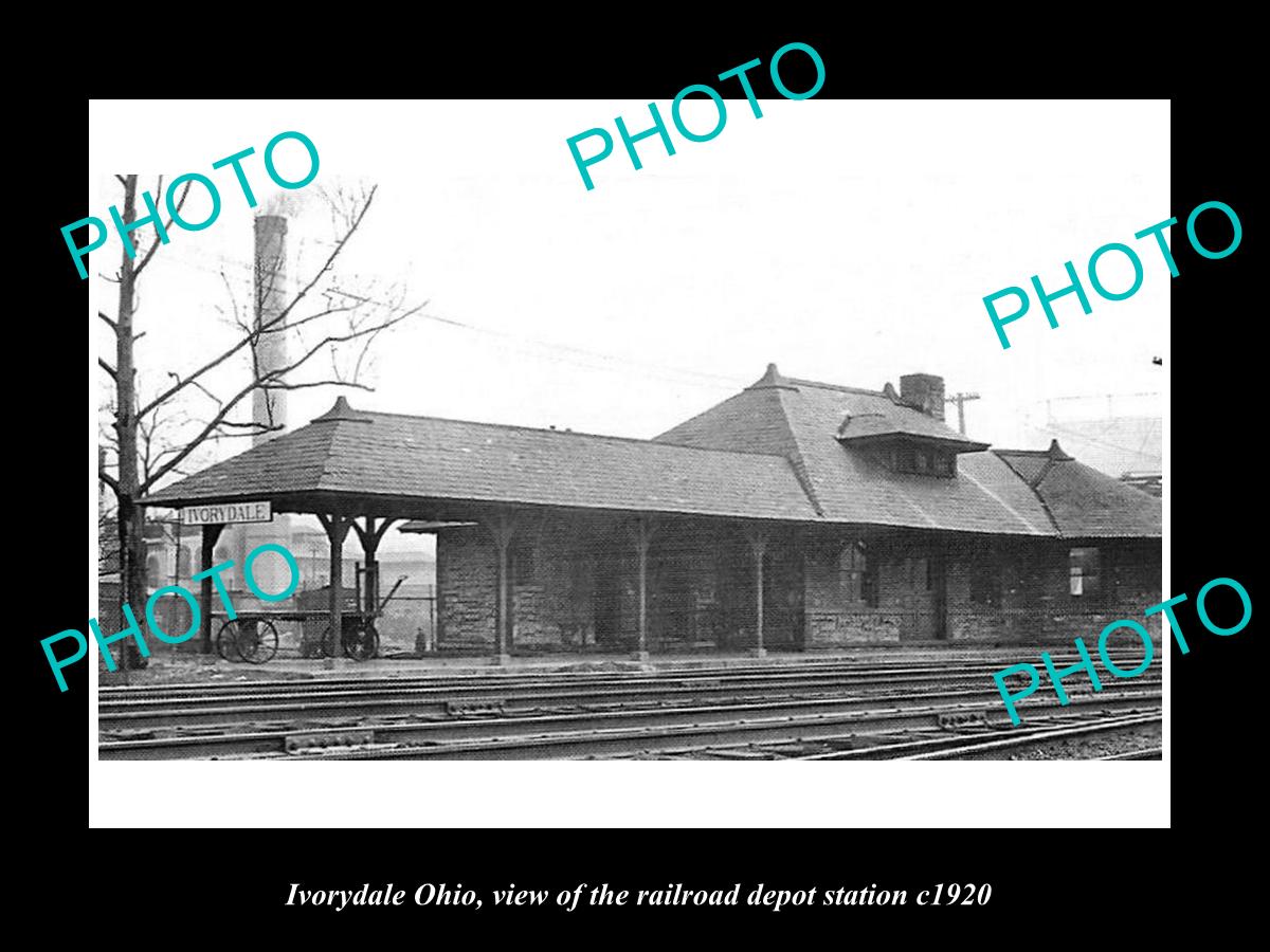 OLD LARGE HISTORIC PHOTO OF IVORYDALE OHIO, THE RAILROAD DEPOT STATION c1920