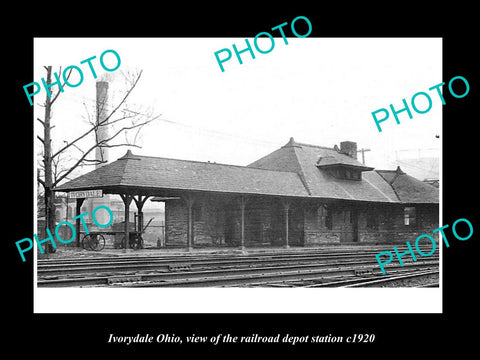 OLD LARGE HISTORIC PHOTO OF IVORYDALE OHIO, THE RAILROAD DEPOT STATION c1920