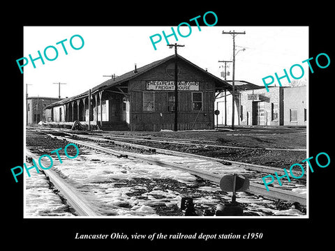 OLD LARGE HISTORIC PHOTO OF LANCASTER OHIO, THE RAILROAD DEPOT STATION c1950