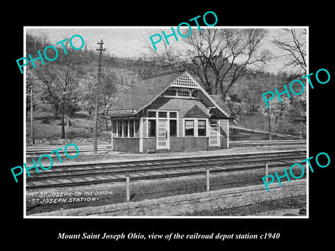 OLD LARGE HISTORIC PHOTO OF MOUNT SAINT JOSEPH OHIO, THE RAILROAD DEPOT c1940